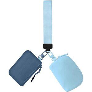 Dual Pouch Wristlet Keychain Wallets for Women Navy+Sky Blue
